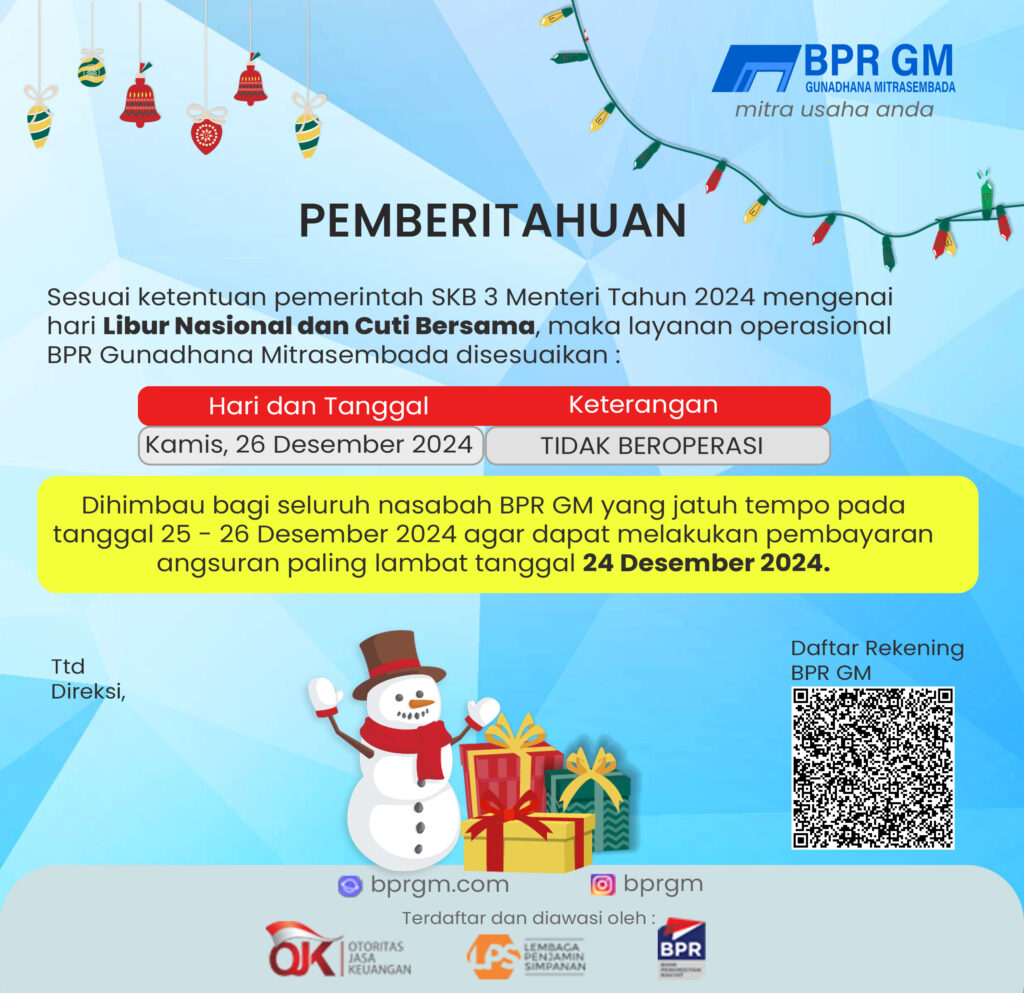 Penyesuaian Operasional BPR GM pada Libur Natal